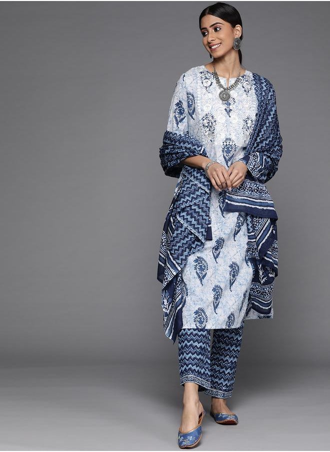 Libas All-Over Print Kurta and Trouser with Dupatta Set by Styli  - Image 1