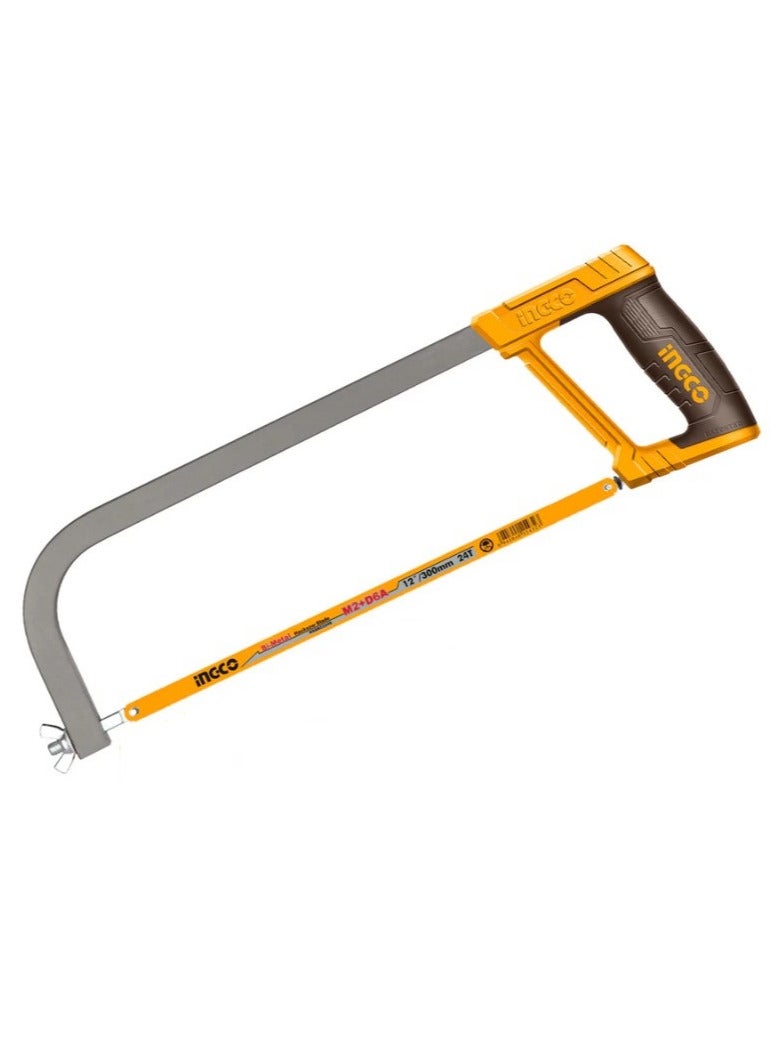 INGCO 300mm (12 inch) Hacksaw Frame with Blade, TPR Handle for a comfortable grip, Model : HHFS3068  - Image 1