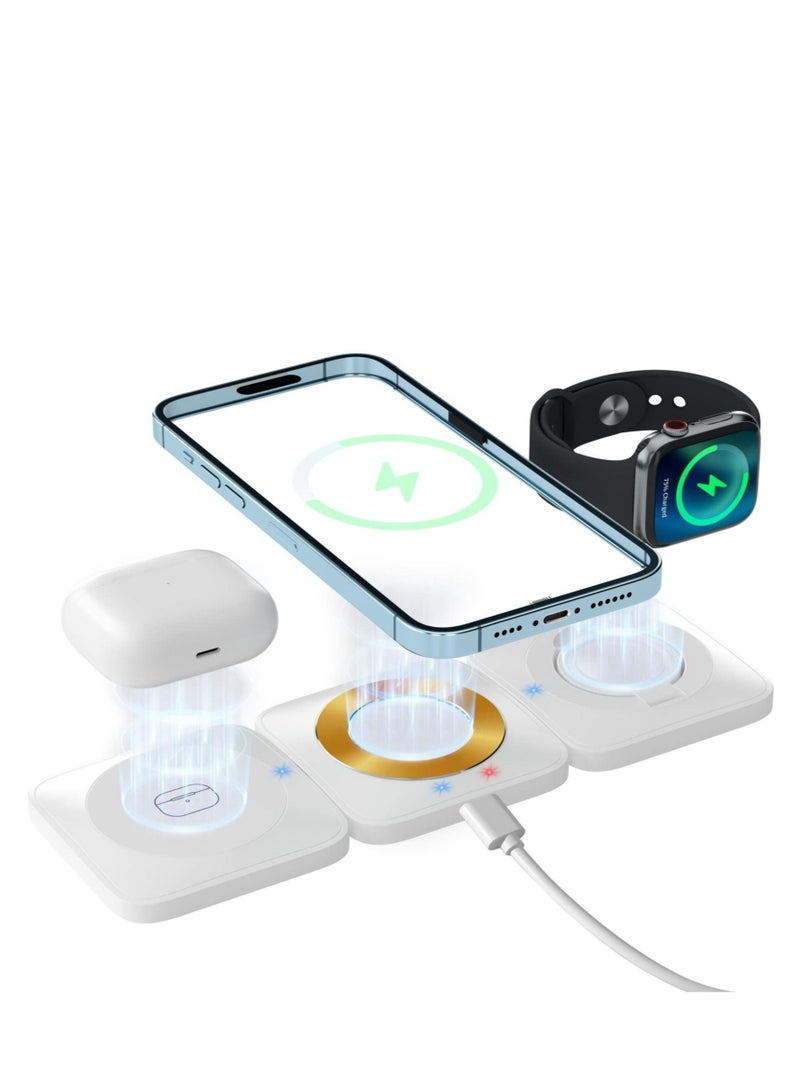 Captaintech SYOSI 3 in 1 Foldable Wireless Charger, Magnetic Wireless Charger Pad Charging Station Compatible with iPhone 14/13/12/SE/11/XS/8, Watch with Adapter(White) - Image 2