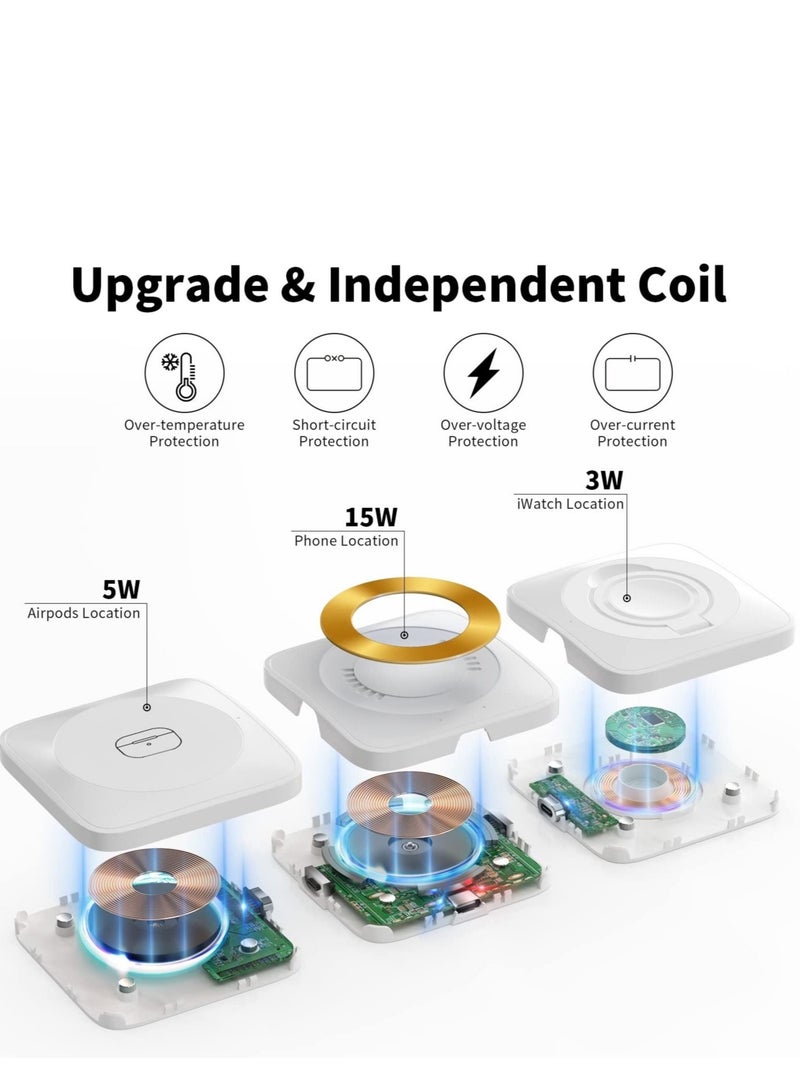 Captaintech SYOSI 3 in 1 Foldable Wireless Charger, Magnetic Wireless Charger Pad Charging Station Compatible with iPhone 14/13/12/SE/11/XS/8, Watch with Adapter(White) - Image 3