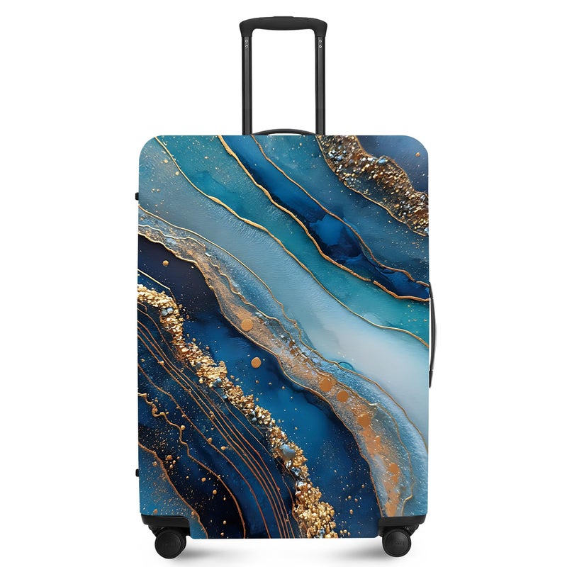FOREVER QUEEN Luxury Golden Blue Marble Luggage Cover Suitcase Protector Suitcase Cover AntiScratchStretchable Bag Cover Washable Durable Polyester - Image 2