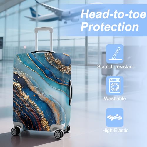 FOREVER QUEEN Luxury Golden Blue Marble Luggage Cover Suitcase Protector Suitcase Cover AntiScratchStretchable Bag Cover Washable Durable Polyester - Image 3