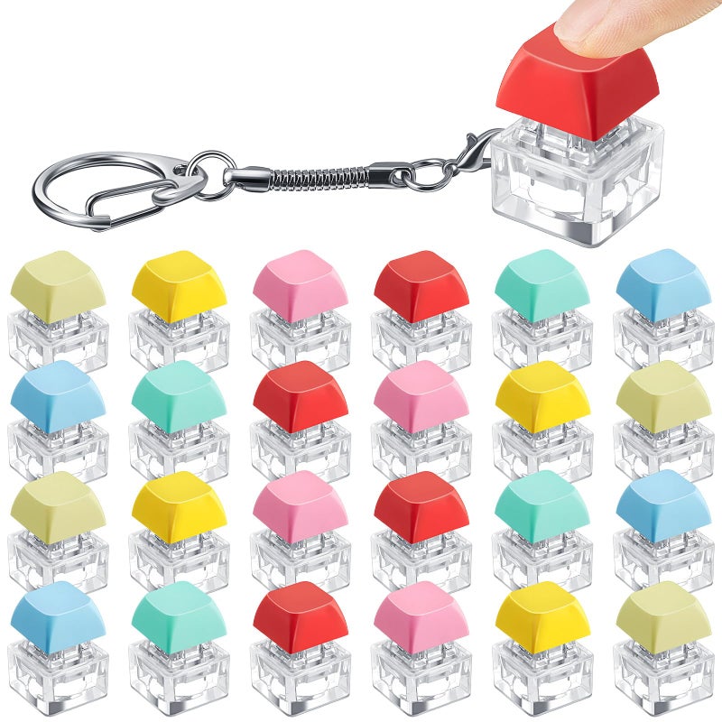 Nosiny 24 Pcs Keyboard Fidget Toys Keyboard Fidget Keychains for Adults Finger Stress Relief Keycap for Decompression Gifts(Fresh Color) - Image 1