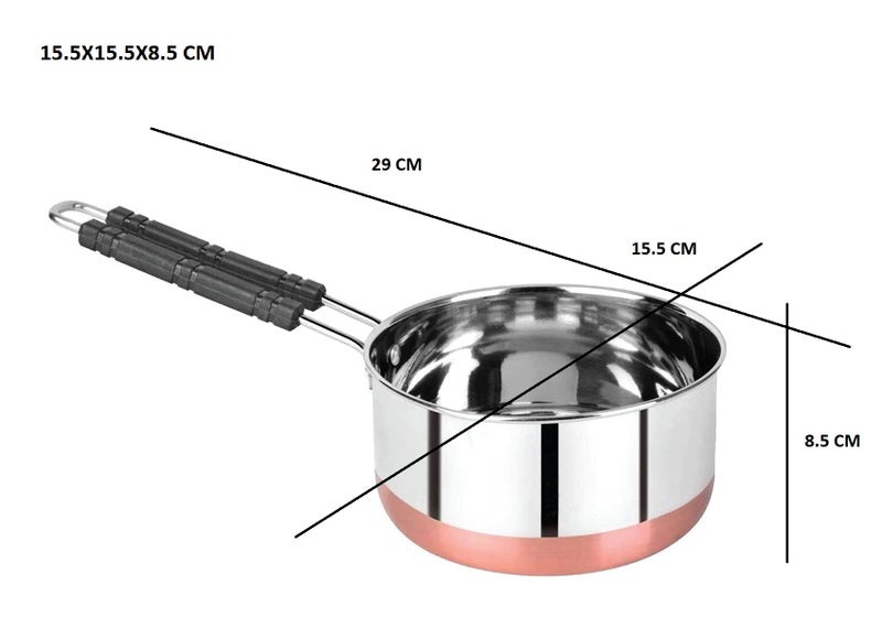 Dynore Stainless Steel Copper Bottom Flat Base Sauce Pan, Tea Pan, Milk Pan, Tapeli, Patila, Sauce Pot Cookware with Handle- Set of 3 - Image 4