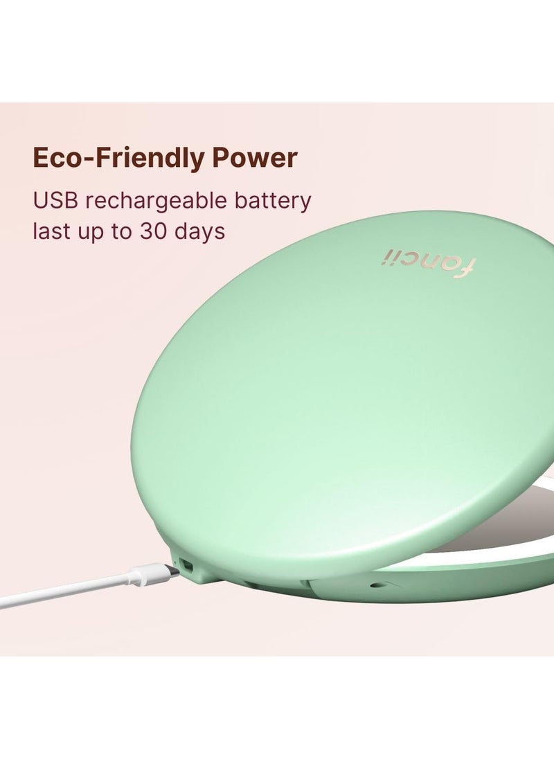 Fancii - Fancii Taylor LED Lighted Compact Makeup Mirror Rechargeable 10x 1x Magnifying 3 Light Settings XL Large 5 Wide  Travel Mirror for Purses Mint Green - Image 1
