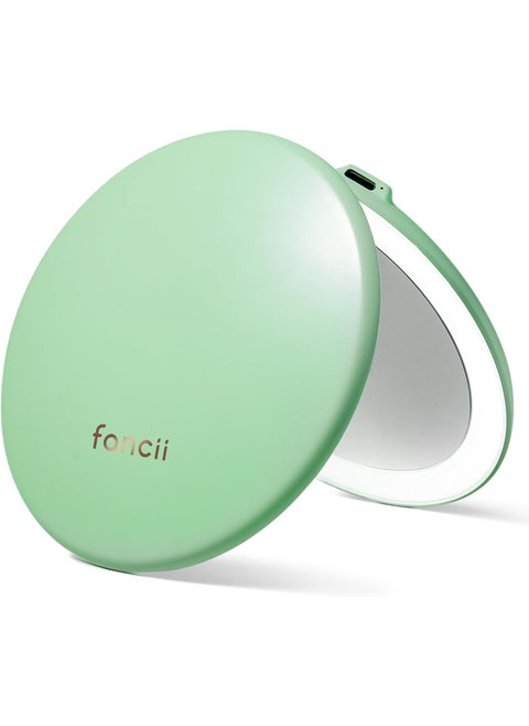 Fancii Taylor LED Lighted Compact Makeup Mirror Rechargeable 10x 1x Magnifying 3 Light Settings XL Large 5 Wide  Travel Mirror for Purses Mint Green