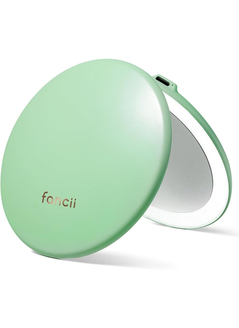 Fancii - Fancii Taylor LED Lighted Compact Makeup Mirror Rechargeable 10x 1x Magnifying 3 Light Settings XL Large 5 Wide  Travel Mirror for Purses Mint Green - Image 1