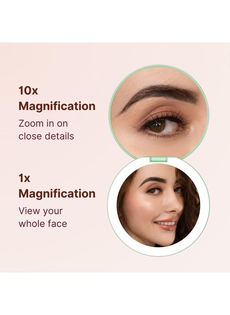Fancii - Fancii Taylor LED Lighted Compact Makeup Mirror Rechargeable 10x 1x Magnifying 3 Light Settings XL Large 5 Wide  Travel Mirror for Purses Mint Green - Image 1