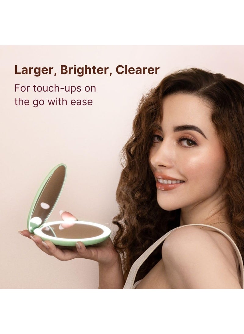 Fancii - Fancii Taylor LED Lighted Compact Makeup Mirror Rechargeable 10x 1x Magnifying 3 Light Settings XL Large 5 Wide  Travel Mirror for Purses Mint Green - Image 1