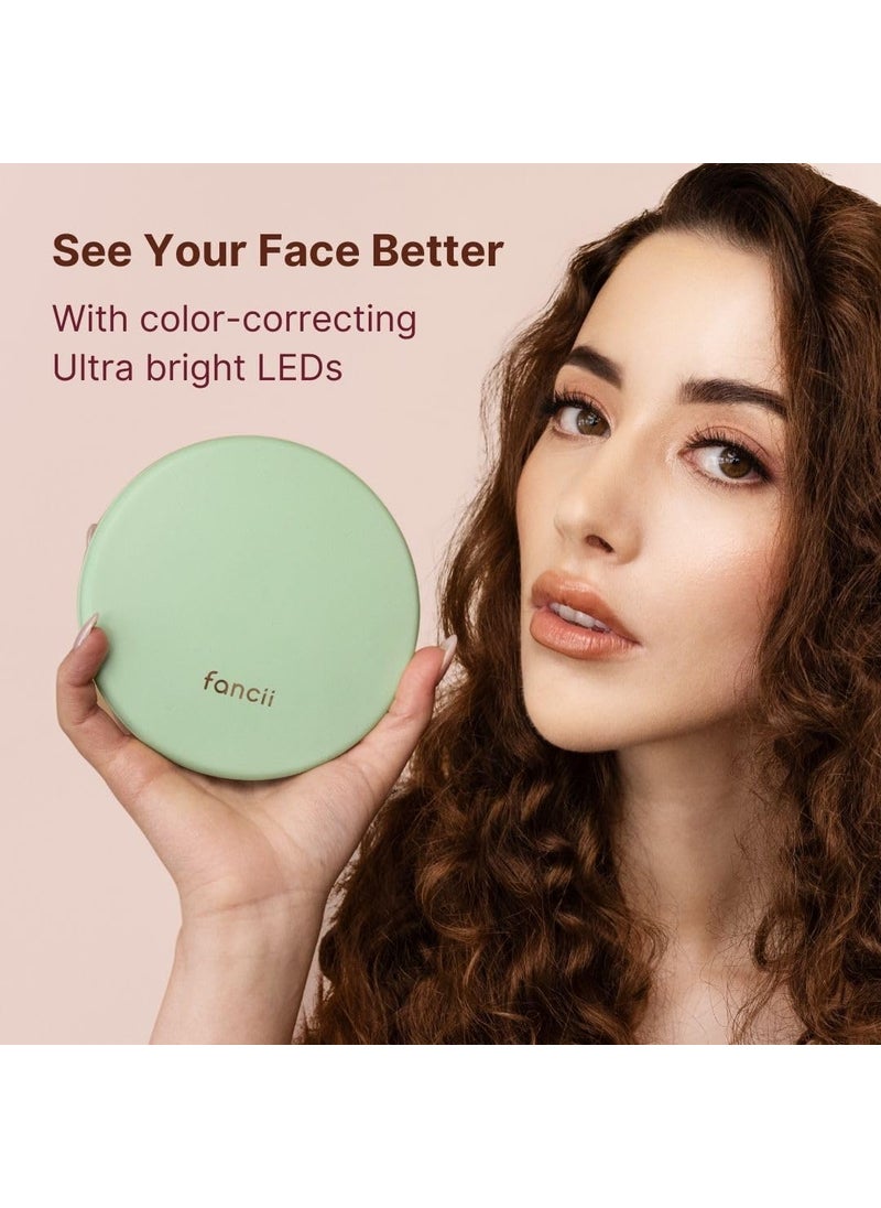 Fancii - Fancii Taylor LED Lighted Compact Makeup Mirror Rechargeable 10x 1x Magnifying 3 Light Settings XL Large 5 Wide  Travel Mirror for Purses Mint Green - Image 1