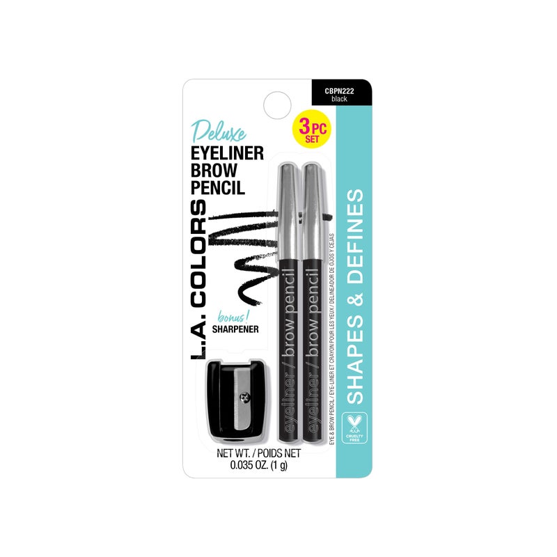 L.A. COLORS Eyeliner/Brow Pencils w/Sharpener (carded), Black CBPN222A - Image 1