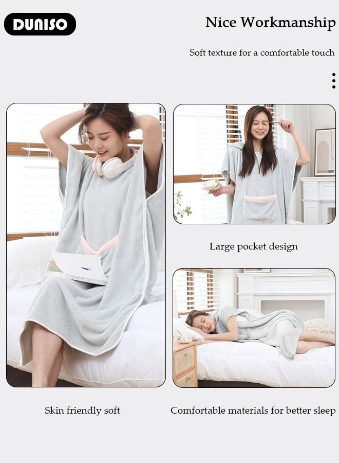 DUNISO Hooded Bathrobe for Women, Lightweight Soft Comfortable Fabric Sleepwear Knee Length Robe Night Non Shedding Sleepwear Women's Mid-Length Plush Bathrobe  - Image 5