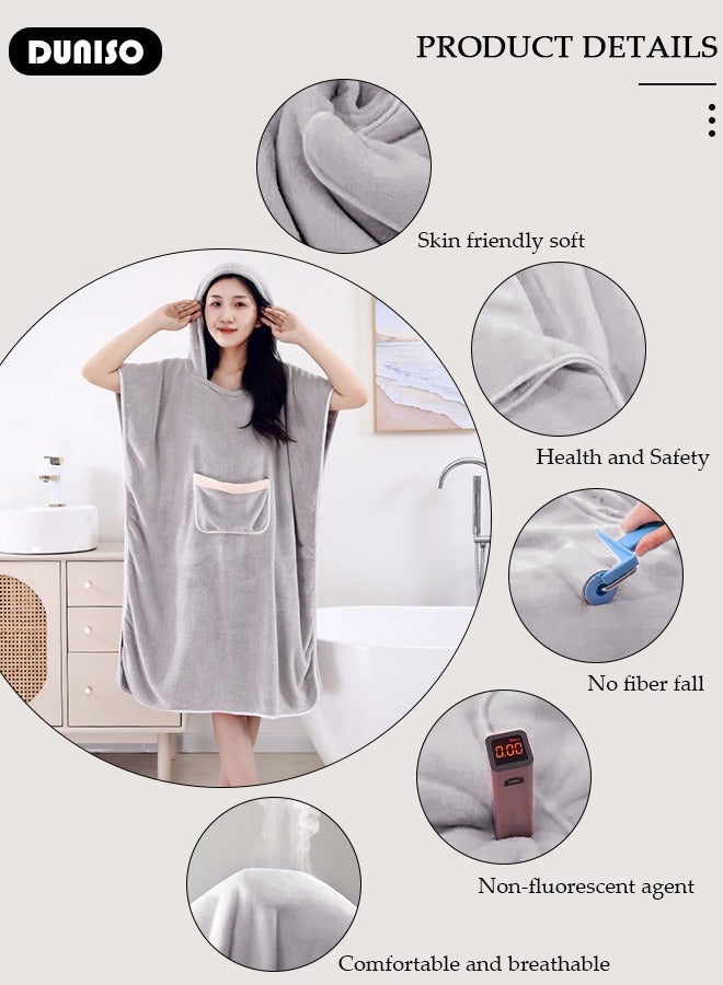 DUNISO Hooded Bathrobe for Women, Lightweight Soft Comfortable Fabric Sleepwear Knee Length Robe Night Non Shedding Sleepwear Women's Mid-Length Plush Bathrobe  - Image 2