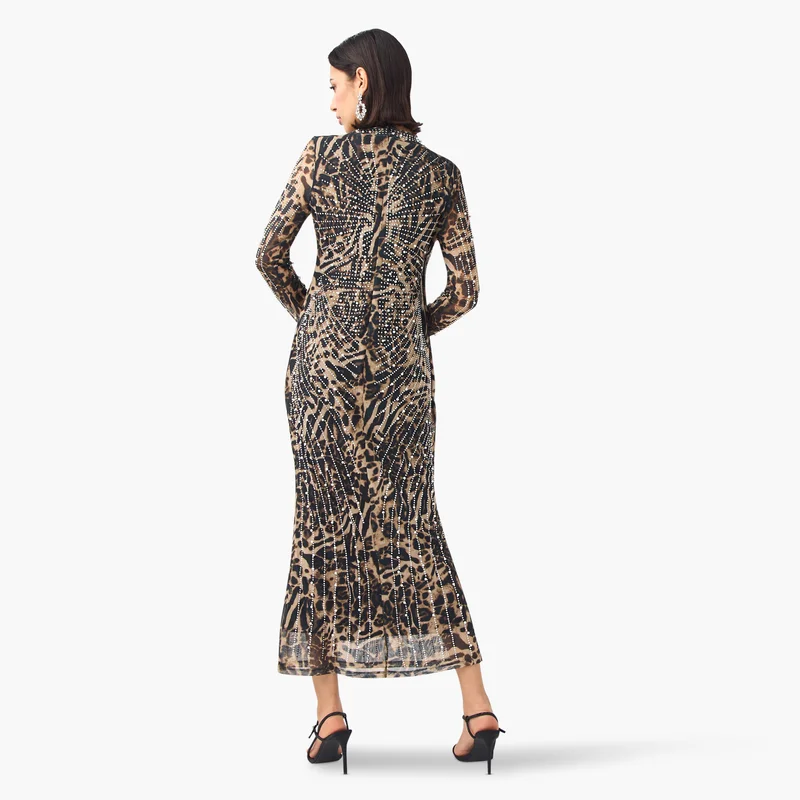 2Xtremz 2Xtremz Mesh Embellished Dress with Long Sleeves and High Neck