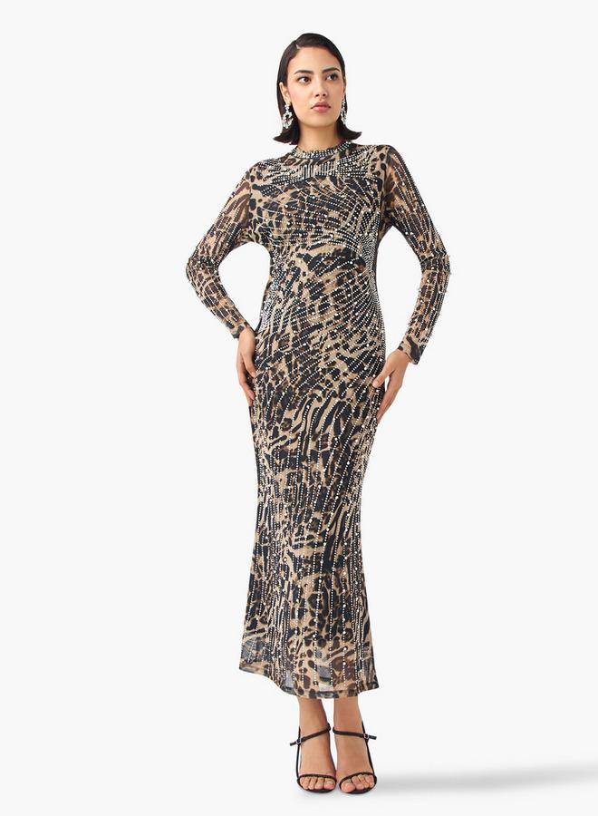 تواكستريمز فستان شبكي مزين بأكمام طويلة ورقبة عالية - Image 1