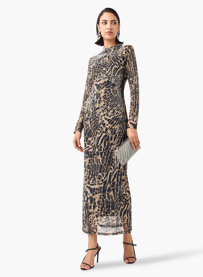 تواكستريمز فستان شبكي مزين بأكمام طويلة ورقبة عالية - Image 3