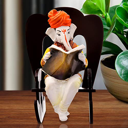 Karigaari India Handcrafted Polyresin Ganesh Idol on Rocking Chair – Decorative Lord Ganesha Statue Vinayagar Figurine for Home Decor Pooja Room Temple Ganpati Murti Gift Spiritual Showpiece - Image 2