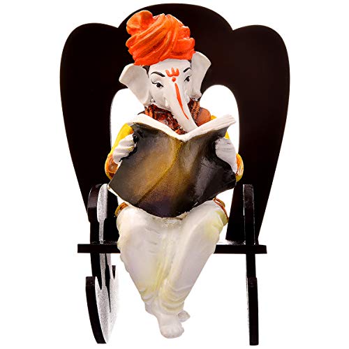 Karigaari India Handcrafted Polyresin Ganesh Idol on Rocking Chair – Decorative Lord Ganesha Statue Vinayagar Figurine for Home Decor Pooja Room Temple Ganpati Murti Gift Spiritual Showpiece - Image 4