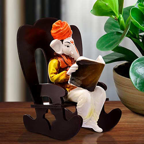 Karigaari India Handcrafted Polyresin Ganesh Idol on Rocking Chair – Decorative Lord Ganesha Statue Vinayagar Figurine for Home Decor Pooja Room Temple Ganpati Murti Gift Spiritual Showpiece - Image 1
