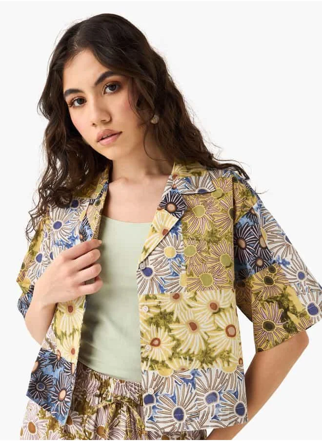 Lee Cooper Lee Cooper Regular Fit Floral Print Shirt with Camp Collar