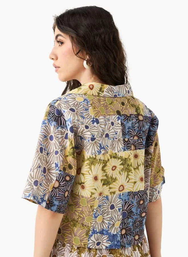 Lee Cooper Lee Cooper Regular Fit Floral Print Shirt with Camp Collar