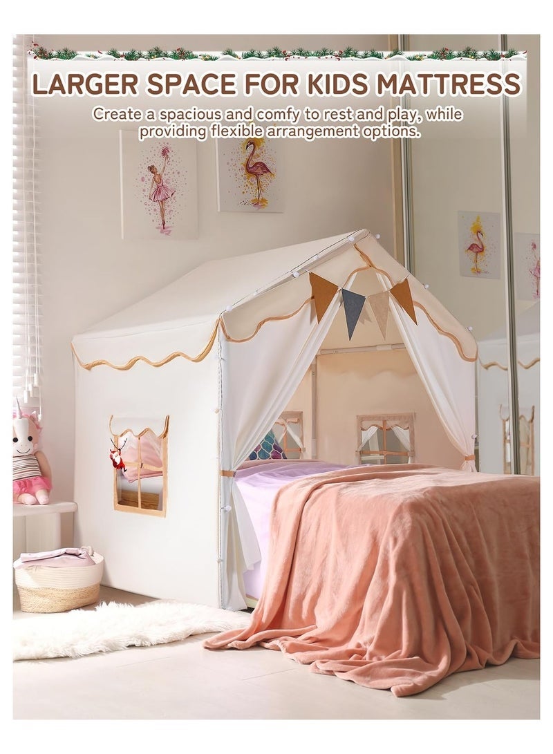 إج خيمة اطفال ، تلعب خيمة مع لينة حصيرة و أضواء ليد ، خيمة مناسبة للأطفال ألعاب (البيج) - Image 4