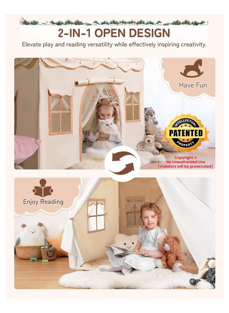 إج خيمة اطفال ، تلعب خيمة مع لينة حصيرة و أضواء ليد ، خيمة مناسبة للأطفال ألعاب (البيج) - Image 3