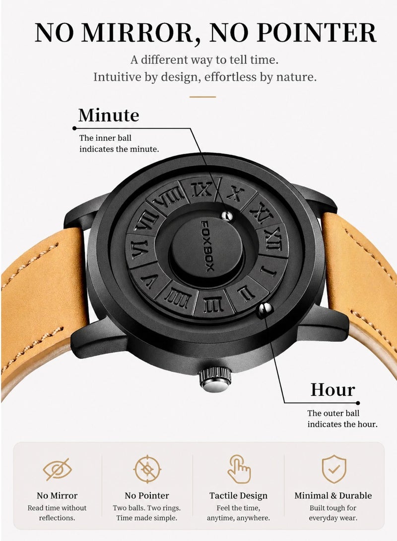 FOXBOX New Men's Creative Magnetic Scrolling Beads Quartz Watch for Men Waterproof watches - Image 5