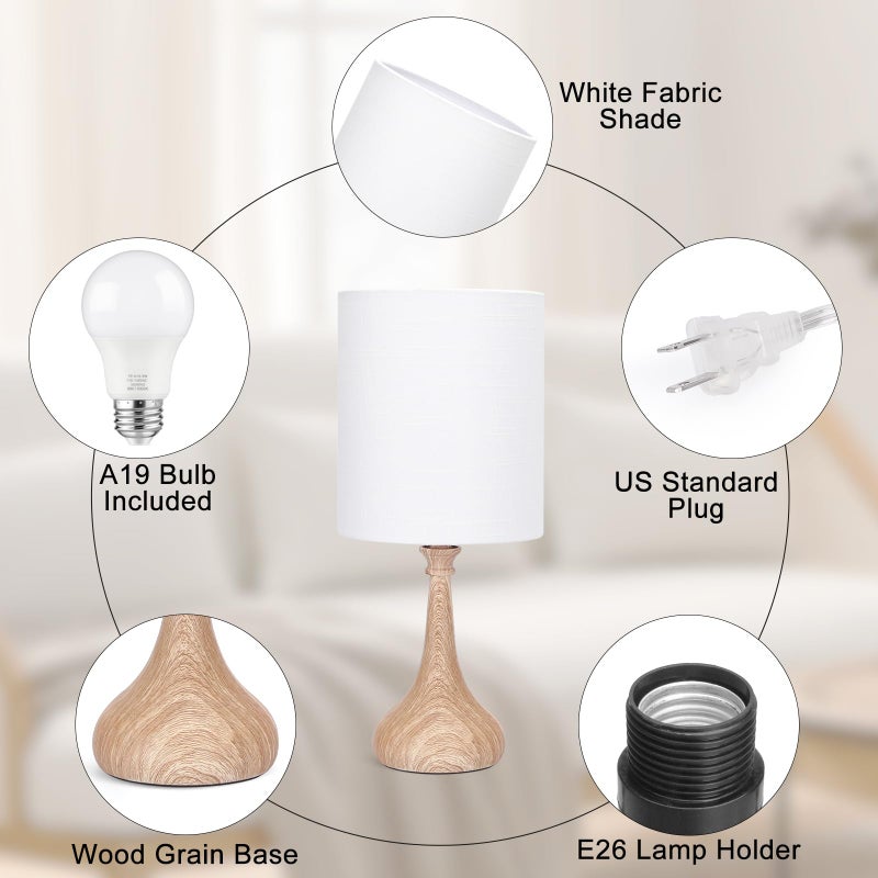 Boncoo Dimmable Small Table Lamp, Bedside Lamps Touch Control for Bedrooms Nightstand with Wood Grain Base, Desk Lamp Night Light for Office Living Room, 9W 3000K LED Bulb Included - Image 4