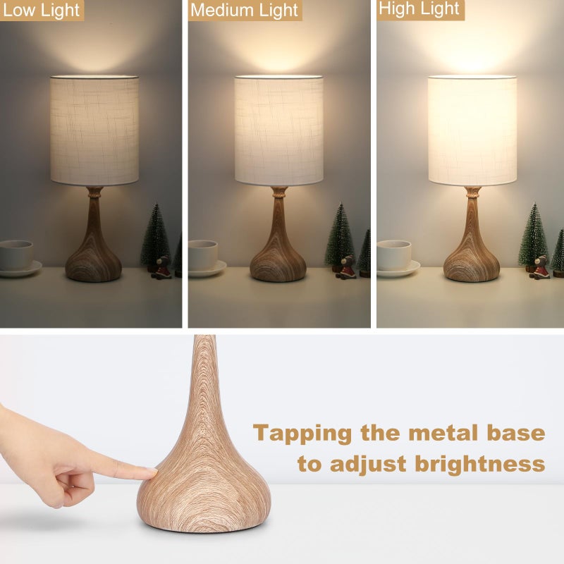 Boncoo Dimmable Small Table Lamp, Bedside Lamps Touch Control for Bedrooms Nightstand with Wood Grain Base, Desk Lamp Night Light for Office Living Room, 9W 3000K LED Bulb Included - Image 2