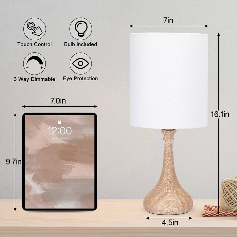 Boncoo Dimmable Small Table Lamp, Bedside Lamps Touch Control for Bedrooms Nightstand with Wood Grain Base, Desk Lamp Night Light for Office Living Room, 9W 3000K LED Bulb Included - Image 3
