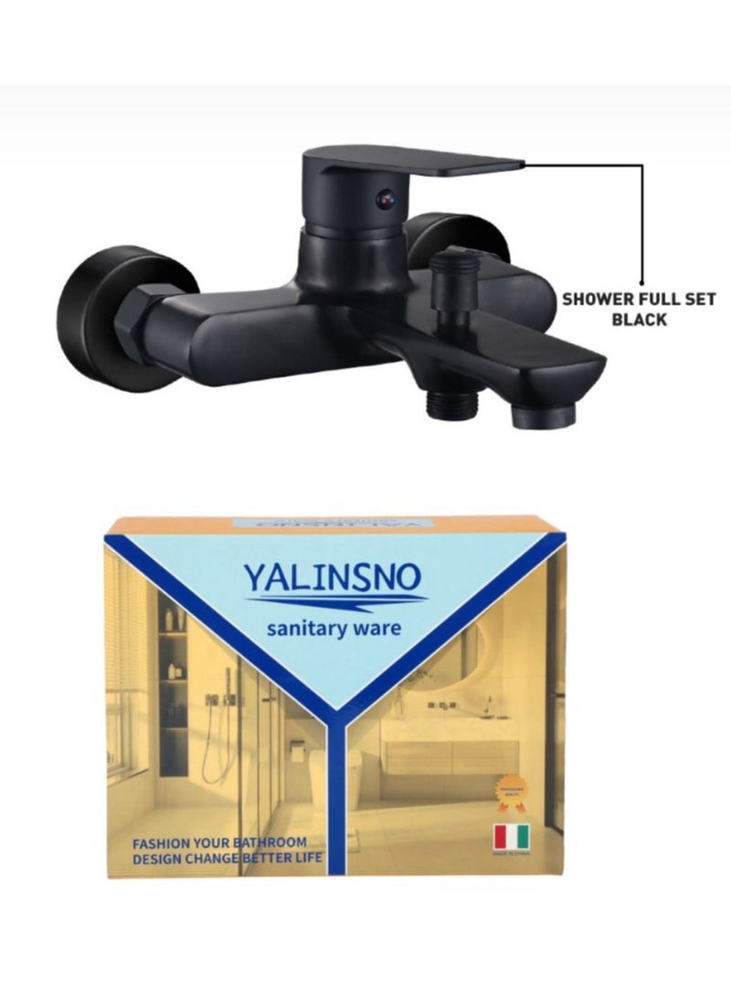 Yalin Shower Mixer Tap Single Lever Bathtub Faucet Shower Set with Handheld Shower Head & Hose (Black) - Image 1