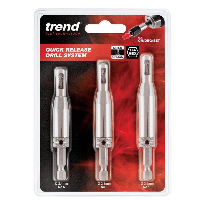 Trend Tool Technology USA Trend 3-Piece Quick Release Drill Bit Guide Set, 1/4 Inch Hex Shank, HSS Drill Bits, Hinge & Lock Applications, QR/DBG/Set - Image 4