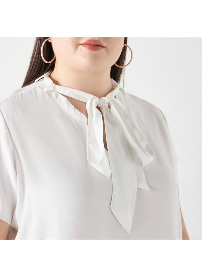 Ulla Popken Plus Size Ulla Popken Solid Top with Tie-Up Detail  - Image 4