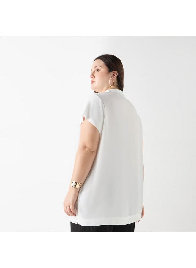 Ulla Popken Plus Size Ulla Popken Solid Top with Tie-Up Detail  - Image 3