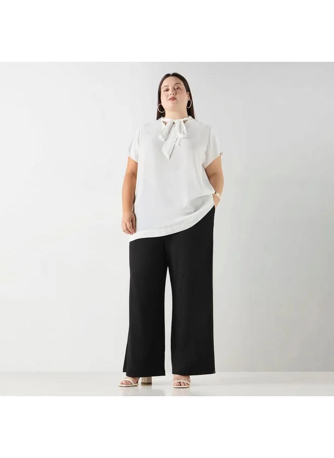 Ulla Popken Plus Size Ulla Popken Solid Top with Tie-Up Detail