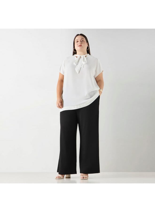 Ulla Popken Plus Size Ulla Popken Solid Top with Tie-Up Detail  - Image 2