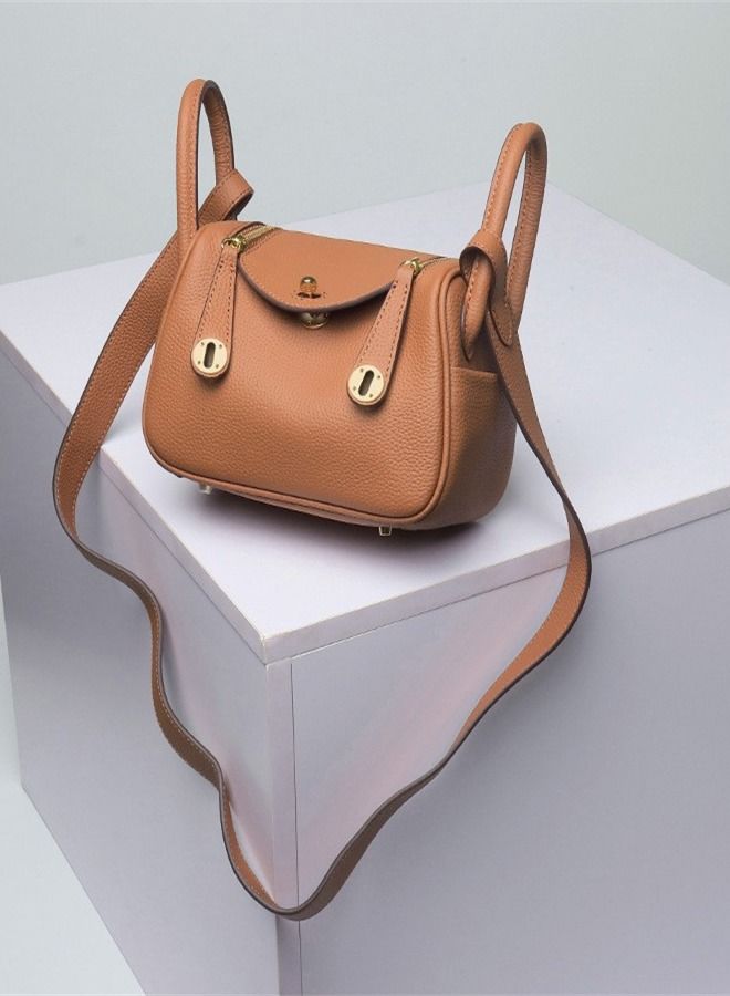 Loquat Leather One-Shoulder Portable Pillow Bag Brown  - Image 1
