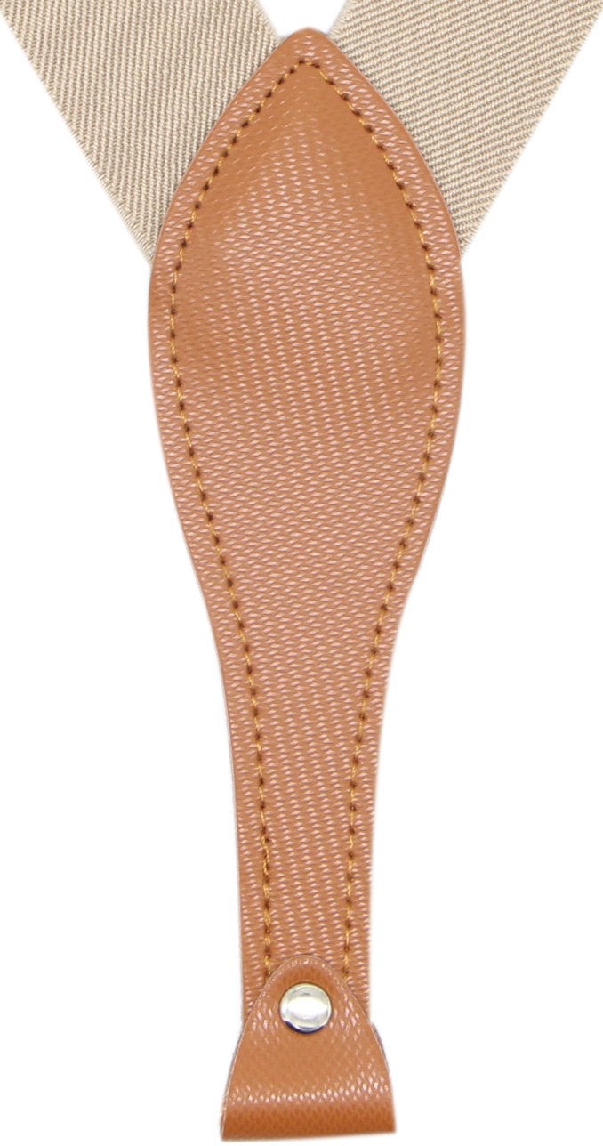 Timiot Mens Suspender Wide Leather 6 Metal Clips Adjustable Straps Y Shape (Champagne) - Image 3
