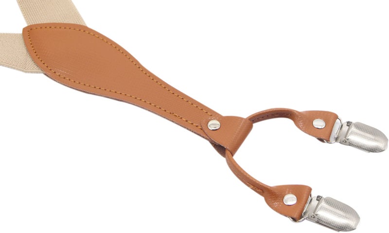 Timiot Mens Suspender Wide Leather 6 Metal Clips Adjustable Straps Y Shape (Champagne) - Image 4