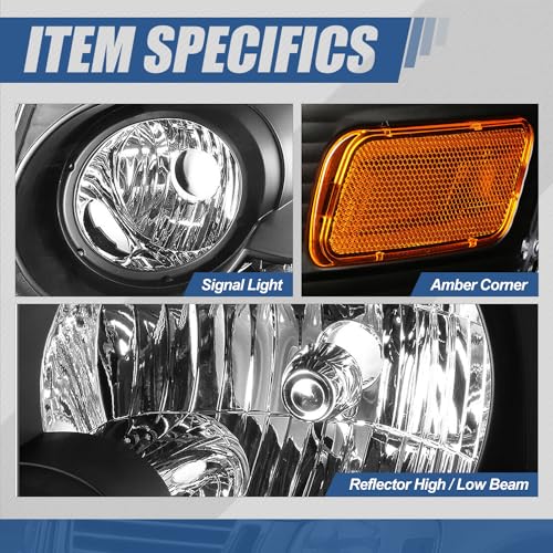 Auto Dynasty Headlight Assembly Headlamps Compatible with 2006 2007 2008 2009 2010 Ford Explorer/Sport Trac, Driver and Passengers, Black Housing Amber Corner - Image 3