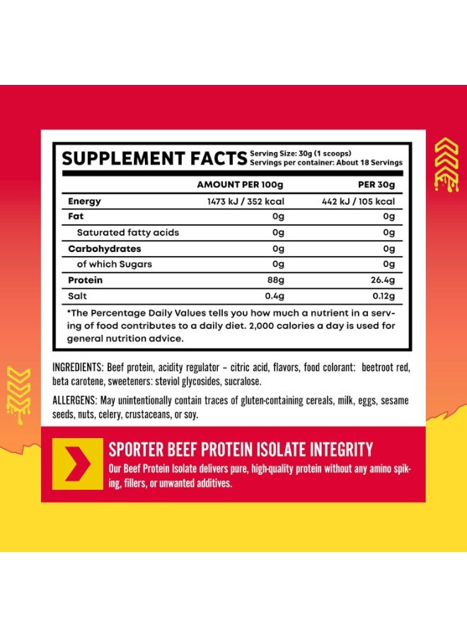 Beef Protein Isolate – Raspberry Mango, 540 Gm | Hydrolyzed Beef Protein Powder With Complete Amino Acid Profile & High Protein Content