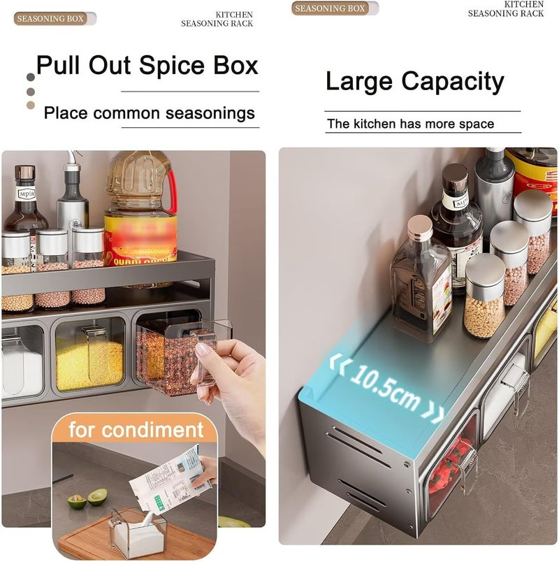 House of Quirk 4 Slot Stainless Steel Kitchen Accessories Organizer Set - Condiment Rack Holder, Wall Mounted & Countertops Seasoning Organizer Household Containers Shelf with Spoons (Grey) - Image 2
