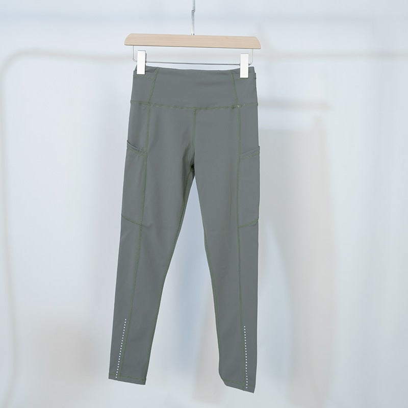High Waist Hip Lifting Fitness Pants Sports Tight Pants Yoga Clothes Women''s Outer Wear Breathable Multi-Pocket Night Run Riding Pants - Image 1