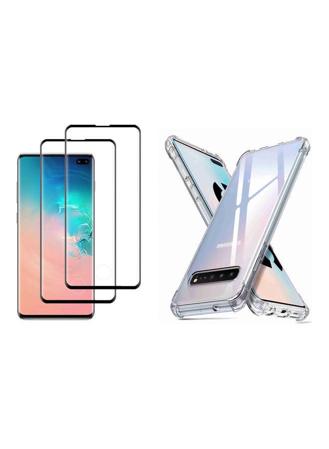 NIBEMINENT 3-Piece Tempered Glass Screen Protector And Case Cover For Samsung Galaxy S10 5G Clear/Black
