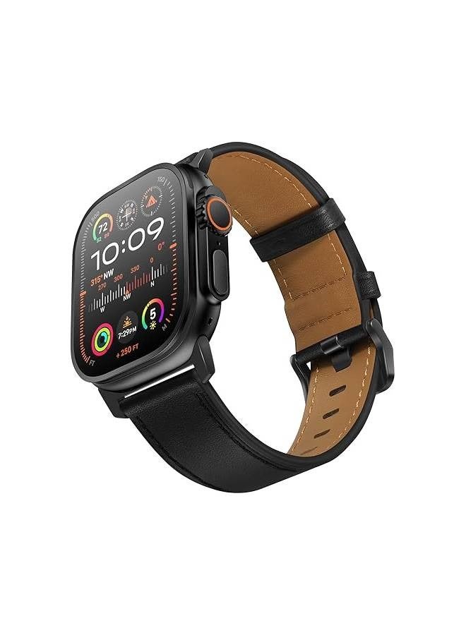 XOUXOU Black Leather Strap – Sleek Band for Apple Watch 44mm, 45mm, 49mm (Series 4–9, SE, Ultra & Ultra 2) - Image 1