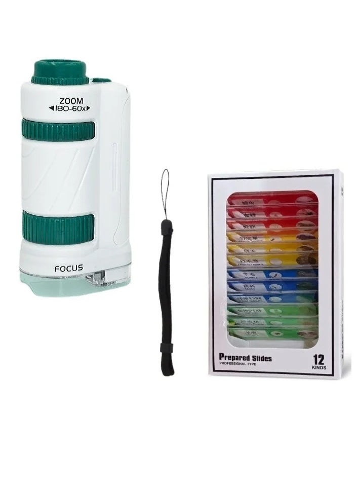 AROAQ Kids Microscope. Handheld Portable Pocket Microscope, Educational Biological Mini Microscope With Led Light, Durable Easy To Carry Science Stem Toy For Students, Children,(Green With Prepared Slides)  - Image 1