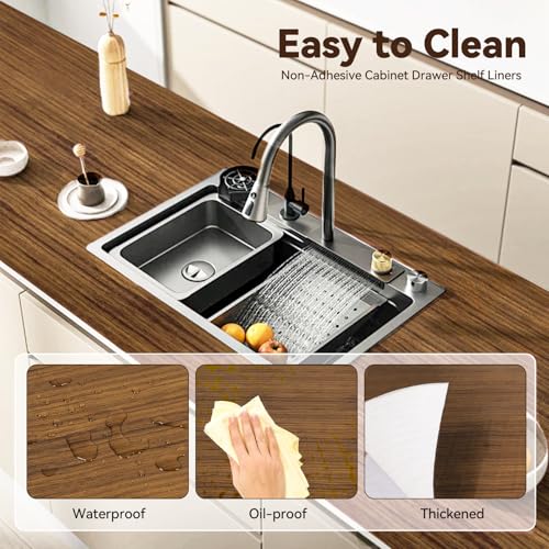 TheBaDaz Drawer Shelf Liner for Kitchen Cabinets Non Adhesive Slip Resistant Shelf Paper Easy to Clean Strong Grip Thickened Waterproof Washable Mats for Pantry Shelves Cupboard Wood Grain 12 in x 10 FT - Image 3