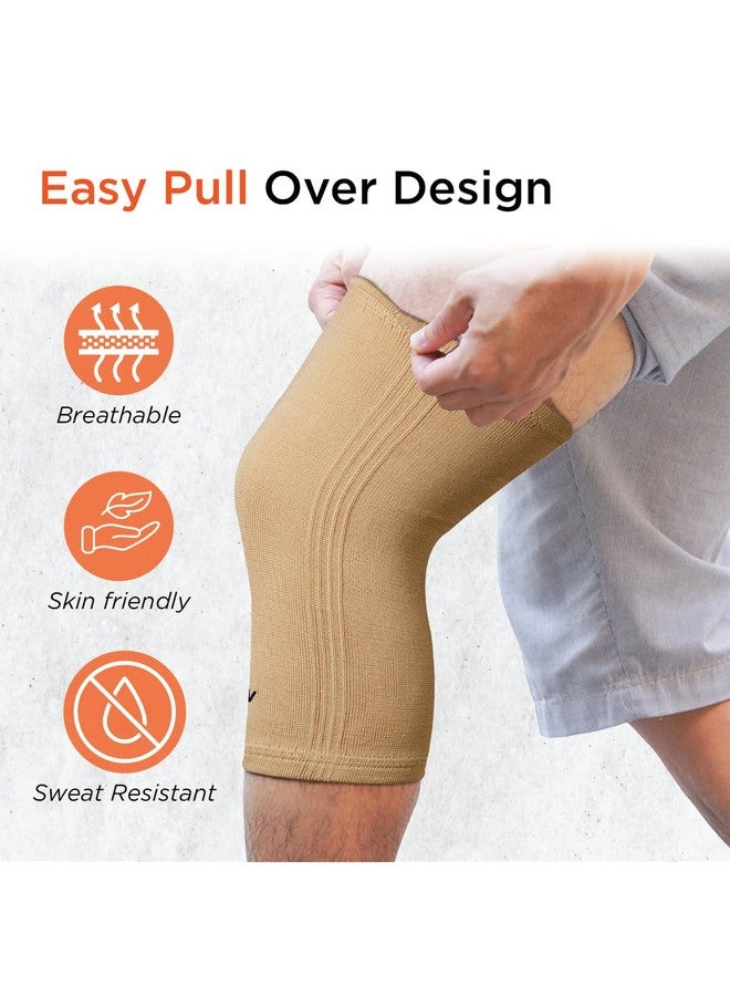 VISSCO غطاء الركبة المرن الأنبوب من فيسكو، دعم للركبة لتخفيف آلام الركبة، غطاء ركبة للرياضة، كرة القدم، الكريكيت، المشي والتمارين (زوج) - XXL (بيج) - Image 3