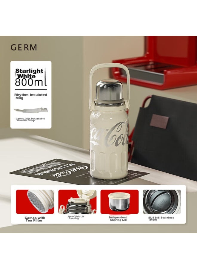 Germ Coca-cola Rhythm Insulated Water Bottle For Men And Women, Sports Water Bottle, Large Capacity Car Cup, Student Cup, 800ml, White - Image 2